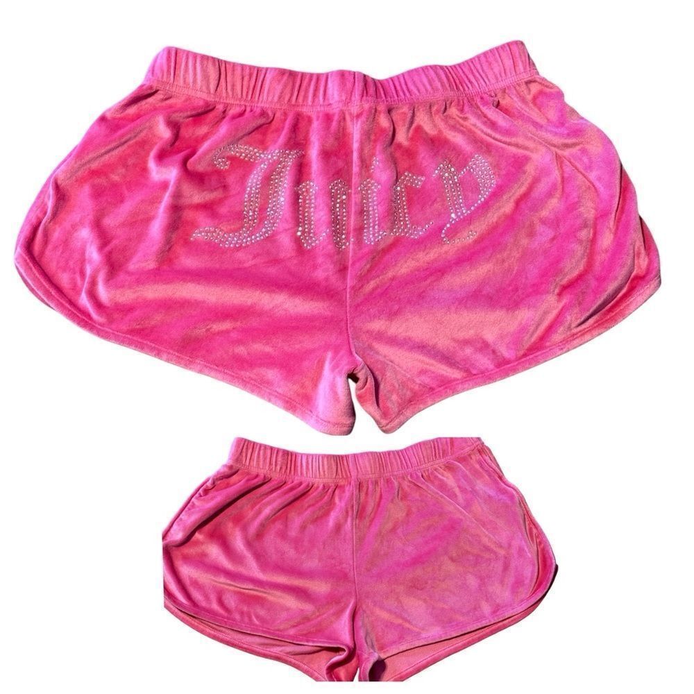 Juicy Couture Hot Pink Velour Pajama Shorts with Silver Bling JUICY Large